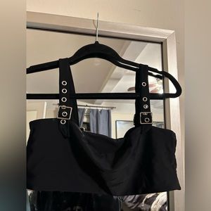 Shein black bathing suit top with buckle straps